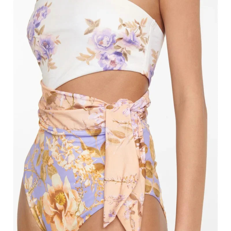 2024 One-Piece Swimsuit Waist Hollow out Flower Print Swimwear Set Floral Patterned Monokinis Sportswear And Accessories