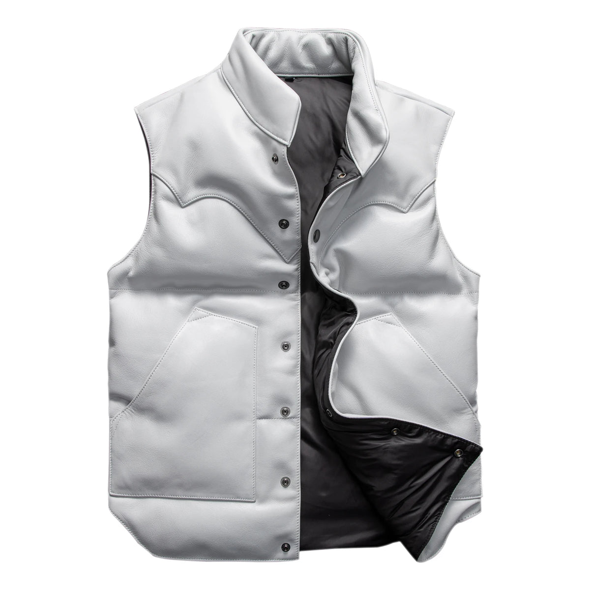 White Winter Leather Down Vest Men Casual Style Plus Size 5XL Genuine Natural Cowhide Thick Warm Single Breasted Vest