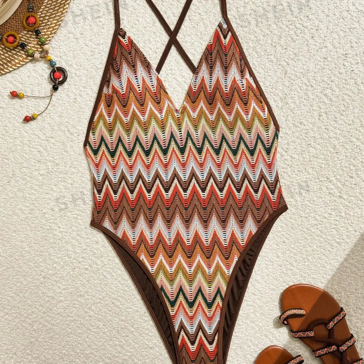 Sweet Fresh 2026 New Style Bikini One-Piece Swimsuit Sexy Wave Striped Fashionable Women's Swimwear Quick Dry Waterproof