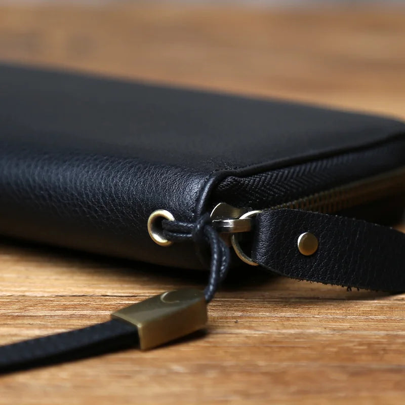 NZPJ Men's New Genuine Leather Clutch Bag Top Layer Cowhide Phone Bag Multi-Slot Wallet Coin Purse Women's Card Bag