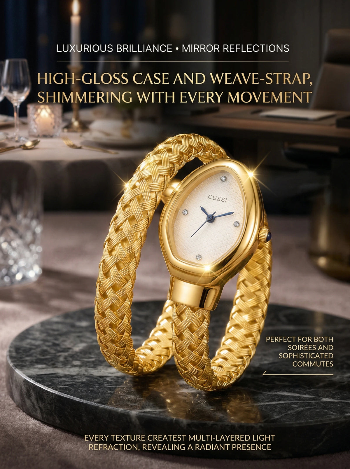 4pc Women's Gold Braided Metal Elegant Diamond Accent Sunglasses Perfume Quartzartz Watch Gift Box Set Daily Wear Valentine