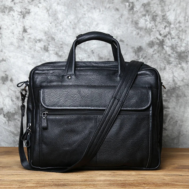 Fashion Leather Men Briefcase Top Layer Cowhide Business Handbag Casual Shoulder Messenger Bag for 15 Inch Laptop Bag NZPJ
