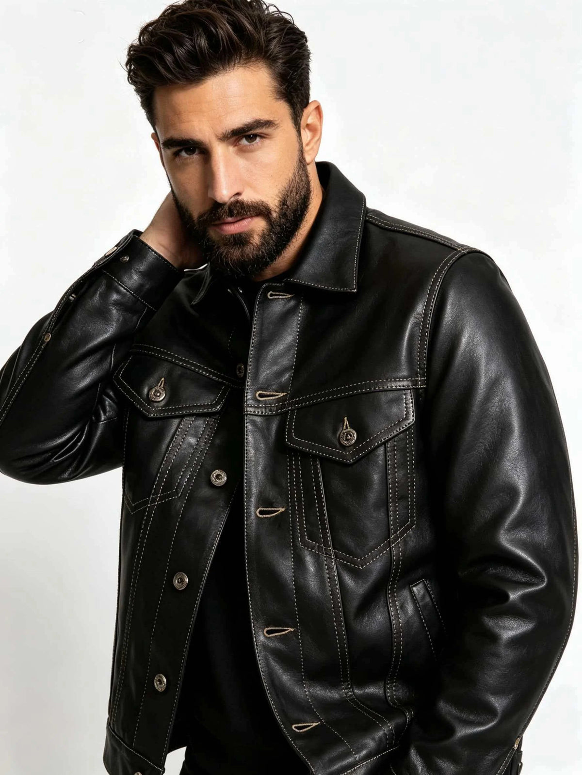 Black Autumn Leather Jacket Men Retro Style Plus Size 4XL Genuine Natural Thick Cowhide Single Breasted Casual Denim Coat