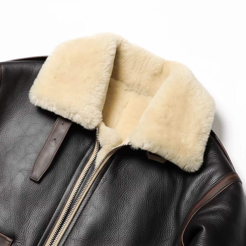 Black Winter Shearling Jacket Men Military Style Plus Size 4XL Genuine Natural Thick Sheepskin Turn-Down Collar A2 Flight Coat