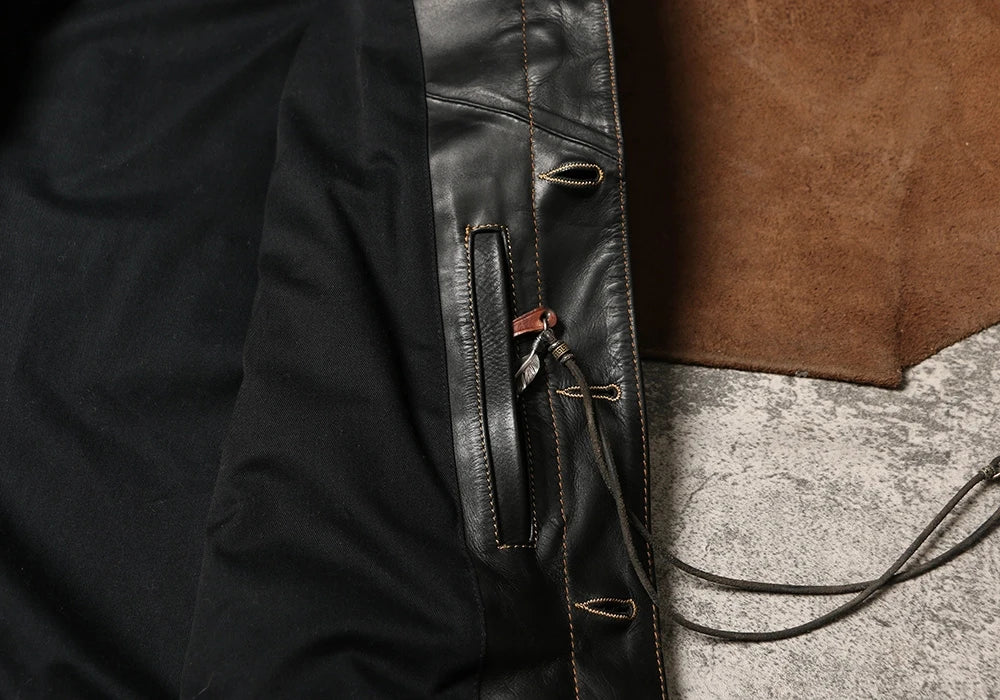 Black Autumn Leather Jacket Men Retro Style Plus Size 4XL Genuine Natural Thick Cowhide Single Breasted Casual Denim Coat