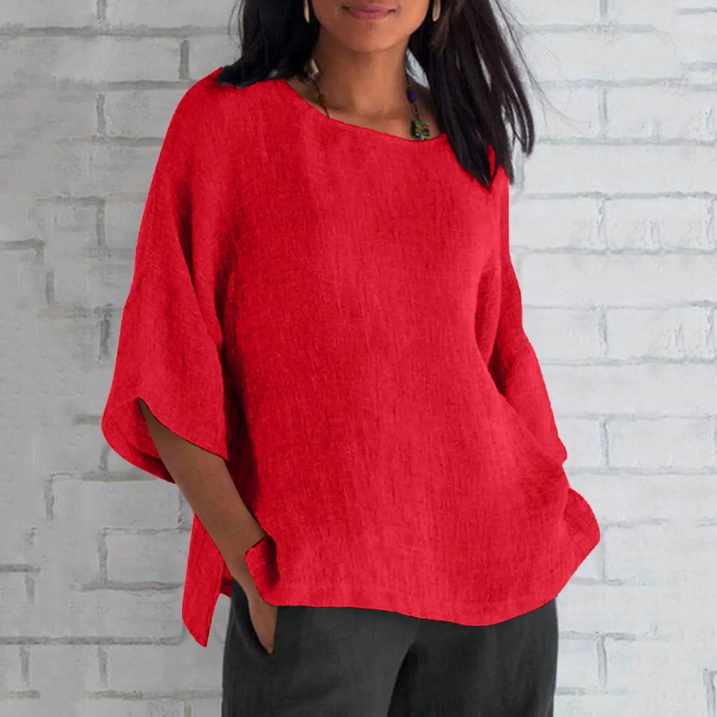 Hot Sale Of The Seasonwish Eaby Women's Cotton Linen Shirt round Neck Short Sleeve 25 Colors Casual Loose Fit Street Style Su...