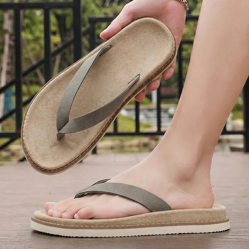 Summer Men's Simple Style Sandals Anti-Slip Faux Suede Soft Leather Slip-On Beach Footwear Comfortable Wear for Casual Use