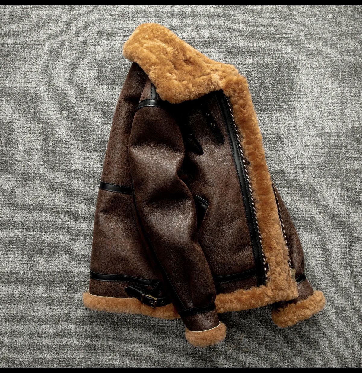 Brown Winter Shearling Jacket Men Retro Style Plus Size 5XL Genuine Natural Sheepskin Turn-Down Collar Thick Warm B3 Flight Coat