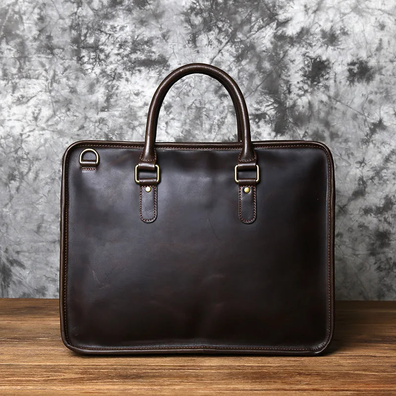 NZPJ Men's Briefcase Leather Handbag Retro Top Layer Cowhide Laptop Bag Crazy Horse Leather Shoulder Messenger Bag Luxury Bag
