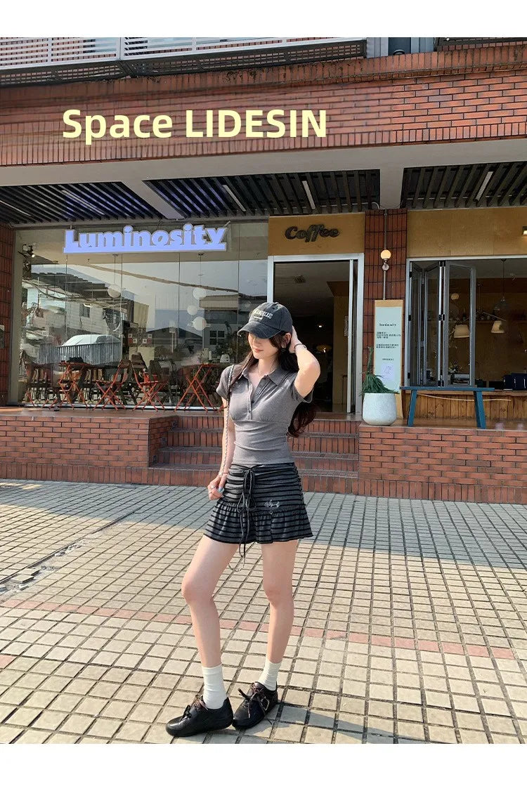 American Style Collared Short Sleeve T-Shirt Women Summer Slim Fit Flattering Short Length Fashionable Casual Commute Wear