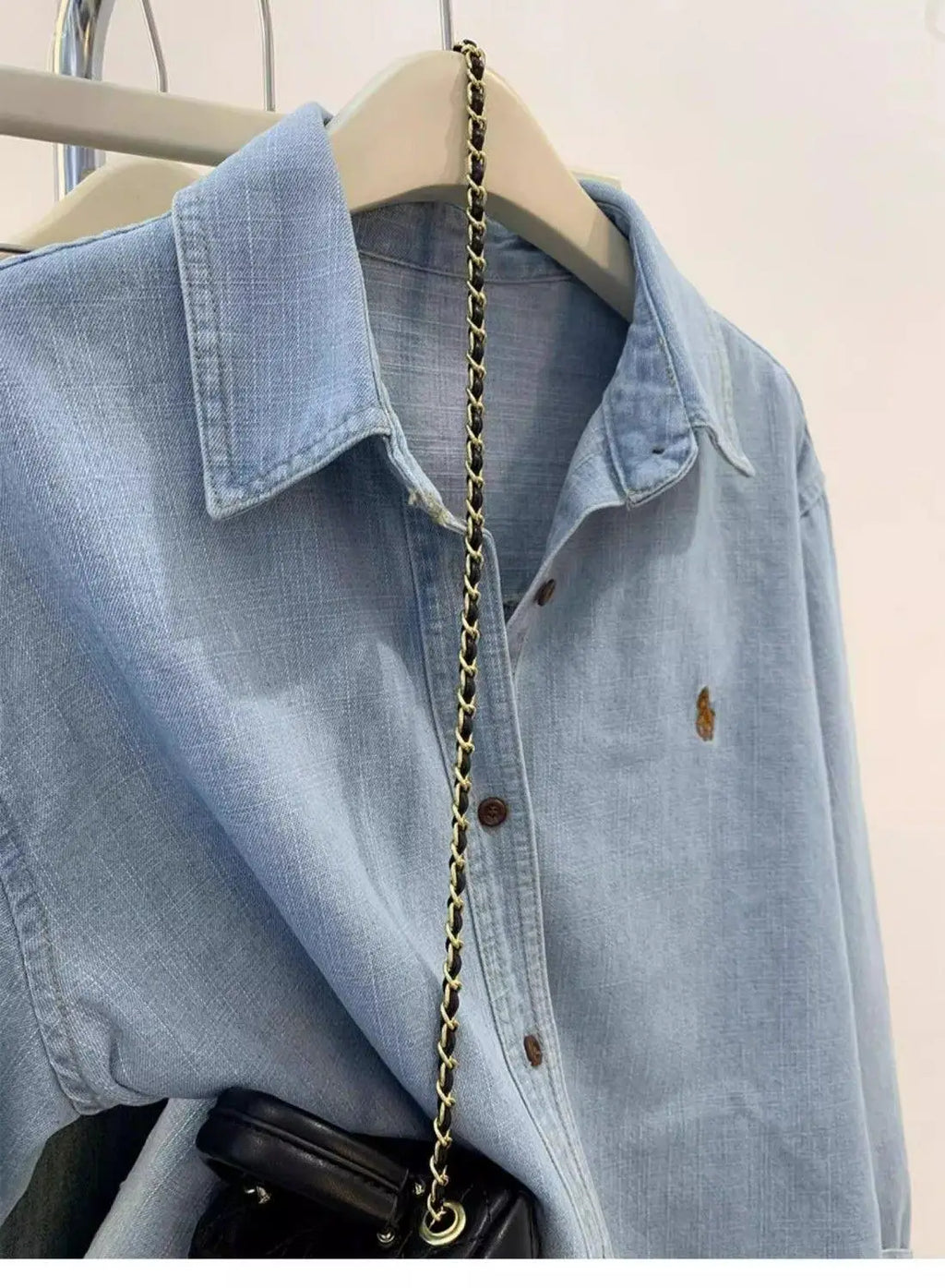 Retro Blue Shirt Women Early Spring Autumn Casual Long Sleeve Shoulder Bared Inner Wear Loose Outerwear Shirt Jacket