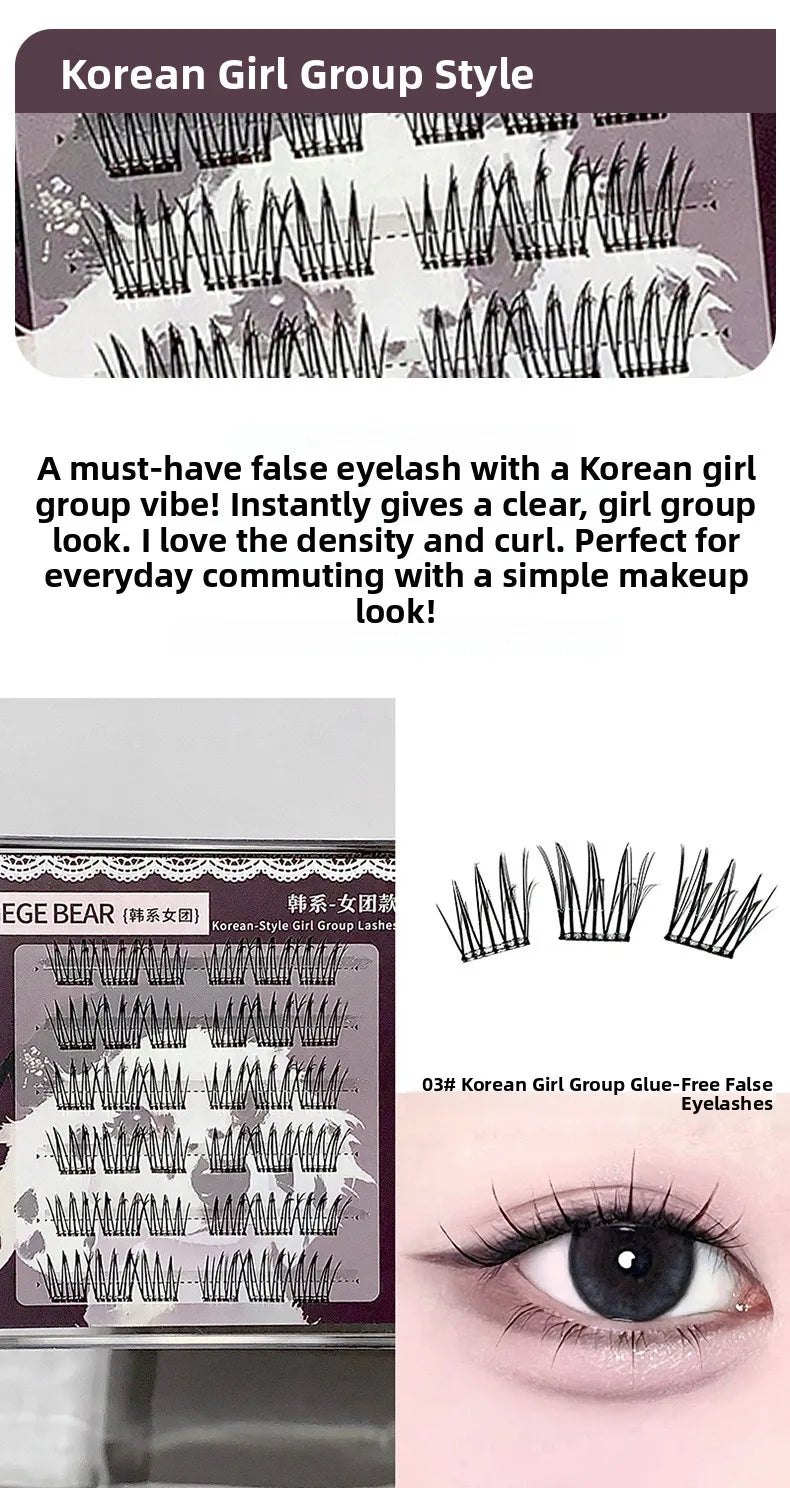 Natural Looking Lightweight Thin Glue-Free Fake Eyelashes Gege Bear Artificial Fiber Easy to Handle Bear Mascara Extensions