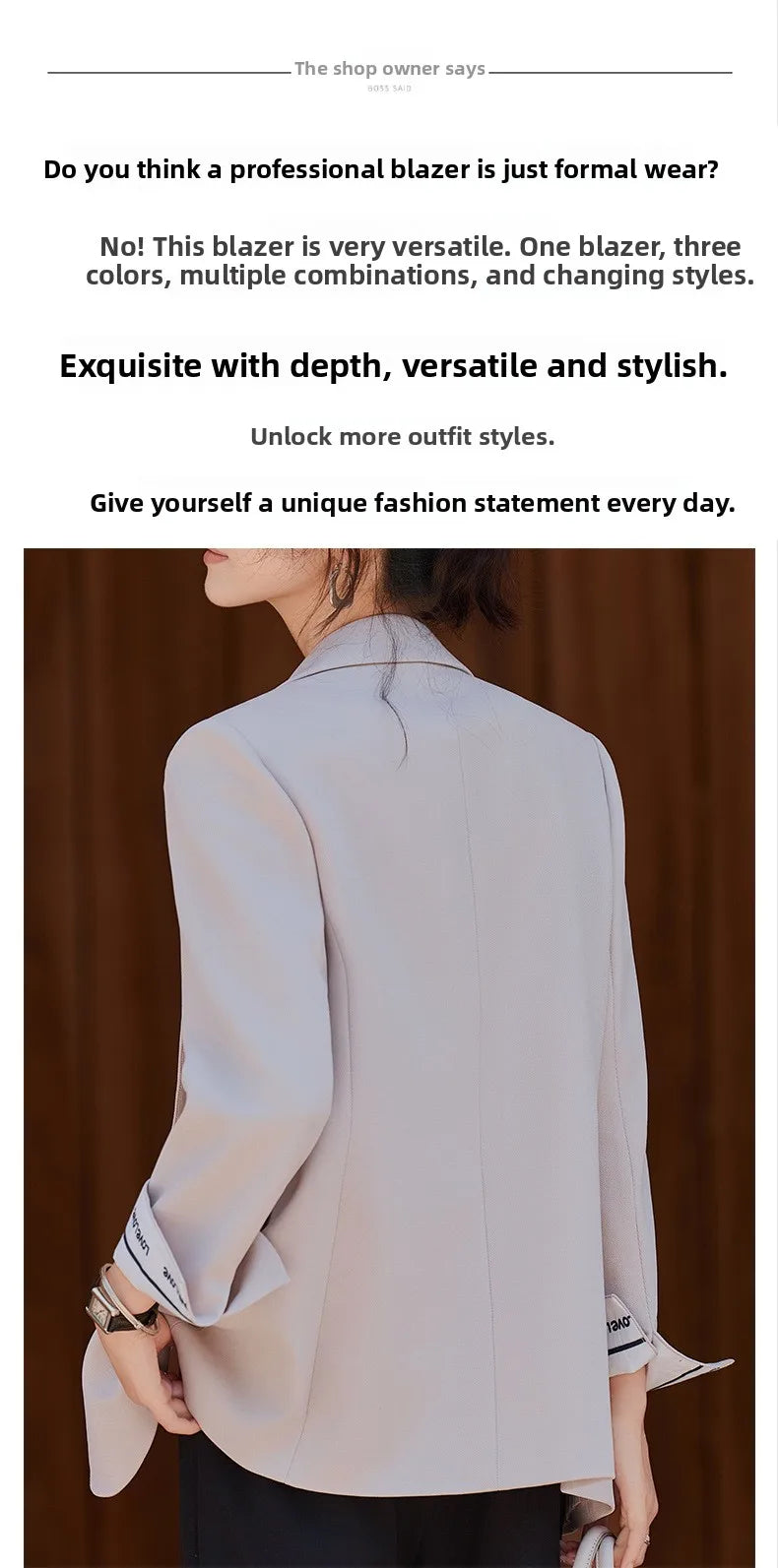 Café Brown Women's Casual Fashionable Suit Jacket Elegant Atmosphere Spring Autumn Season Polyester Spandex Commute Style