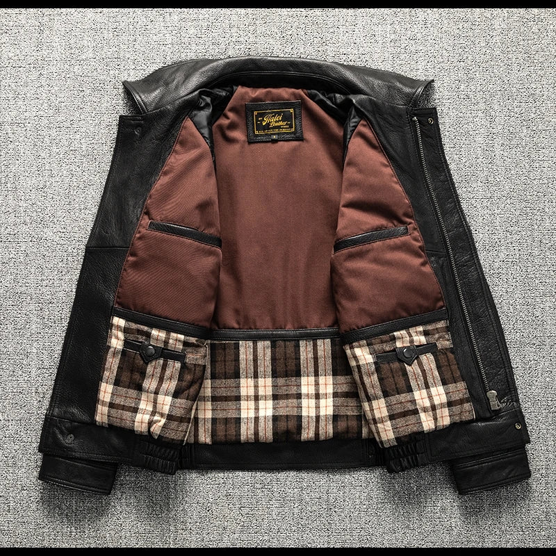 Black Winter Leather Jacket Men Retro Style Plus Size 5XL Genuine Natural Sheepskin Turn-down Collar Loose Casual Leather Coat