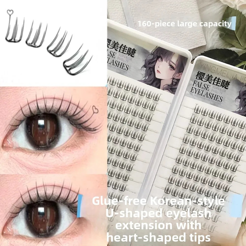 Korean Style U-Shaped Fake Eyelashes Heart Tail End Girls Group Soft Age-Reducing Natural Looking Fiber Material for Ordinary...