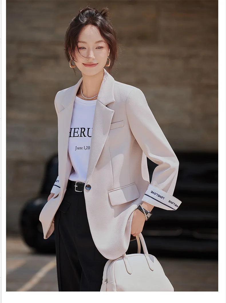 Café Brown Women's Casual Fashionable Suit Jacket Elegant Atmosphere Spring Autumn Season Polyester Spandex Commute Style