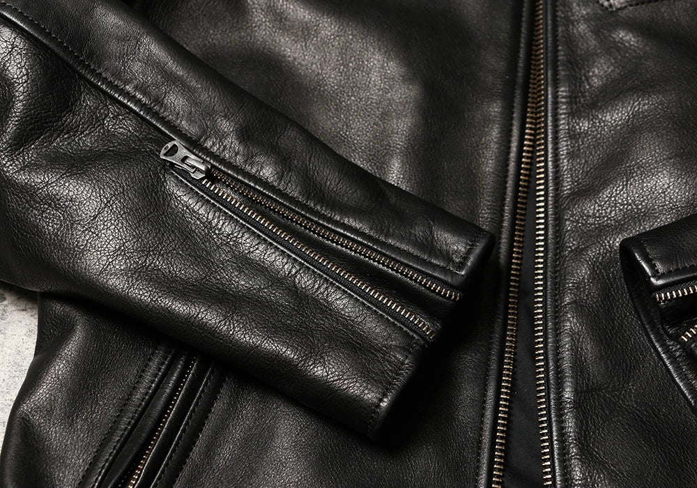Black Winter Leather Jacket Men Sports Style Plus Size 4XL Genuine Natural Thick Cowhide Stand Collar Slim Fit Leather Coat
