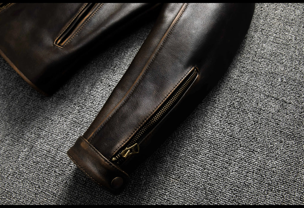 Dark Brown Autumn Leather Jacket Men Retro Style Plus Size 6XL Genuine Natural Cowhide Stand Collar J100 Motorcycle Sports Coat