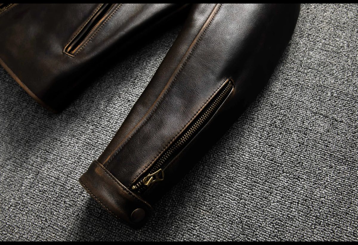 Dark Brown Autumn Leather Jacket Men Retro Style Plus Size 6XL Genuine Natural Cowhide Stand Collar J100 Motorcycle Sports Coat