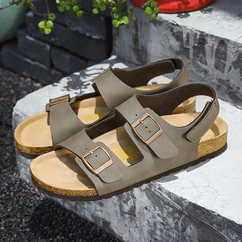 Summer Flats Cork Slippers Men's Sandals Flat Heel Casual Shoes Beach Shoes Softwood Slippers Comfortable Slip-On Footwear