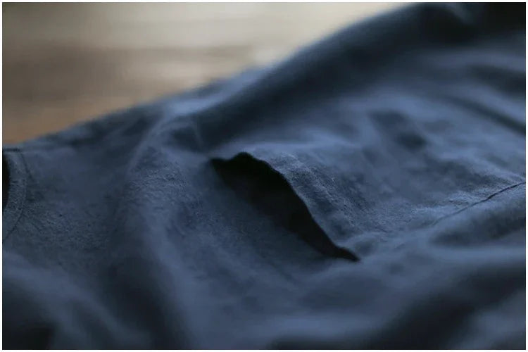 Artistic Vintage Deep Blues Cotton Strap Casual Trousers Women's 1701 European American Style