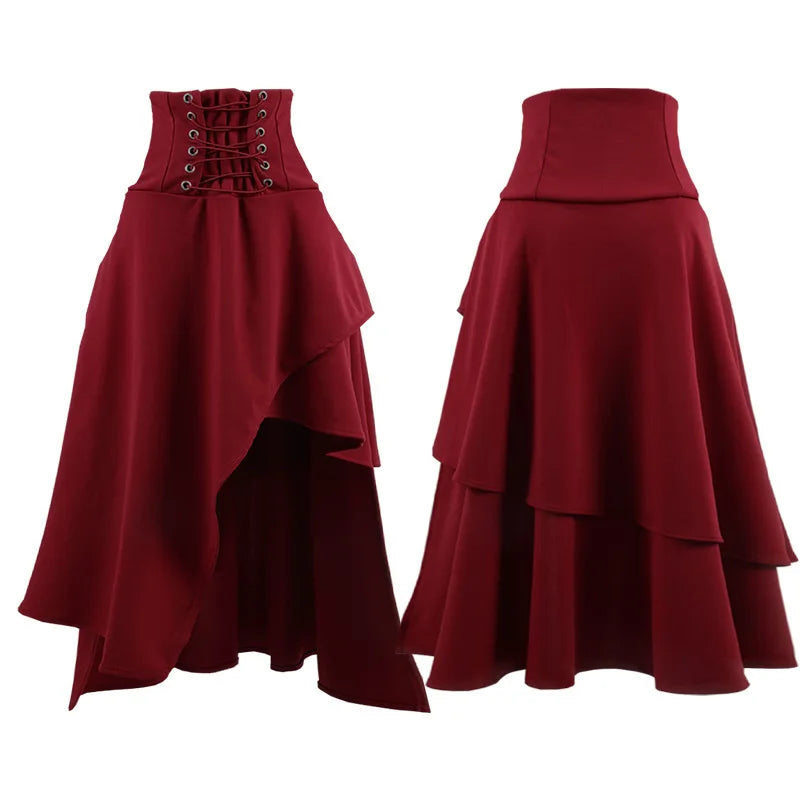High Waist Gothic Skirt Half Length Irregular Long Skirt Five Colors Vintage Style Polyester Fabric Spring Summer Fashion