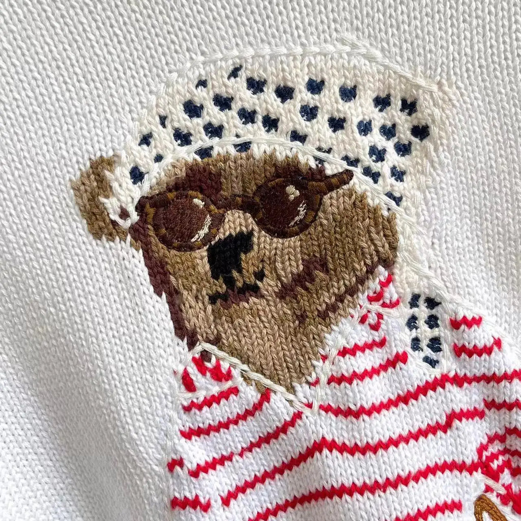 Loose Fit round Neck Knitwear Summer Women's Style Cotton Linen Blend Long Sleeve Casual Top Animal Pattern Embroidered