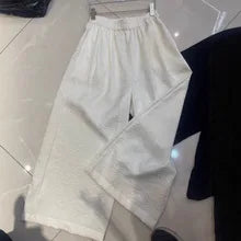 New Chinese Style Nine-Piece Silk-Light Casual Pants Women's Loose Fit Trousers in Peach Blossom White Elegant And Retro