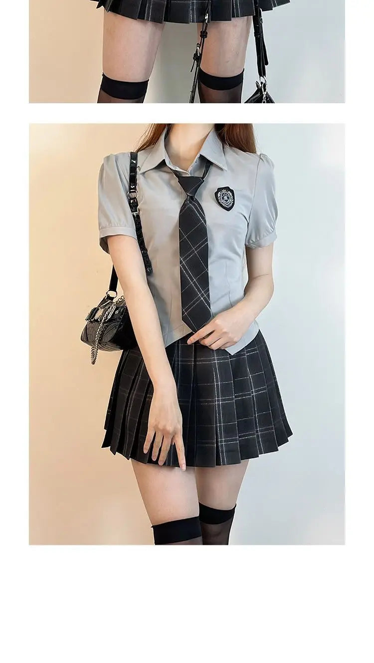 American Style Uniform Short Sleeve Women's School Uniform Set Waist-Cinching Jk Outfit Mini Skirt Sweet Fresh Princess Sleeve