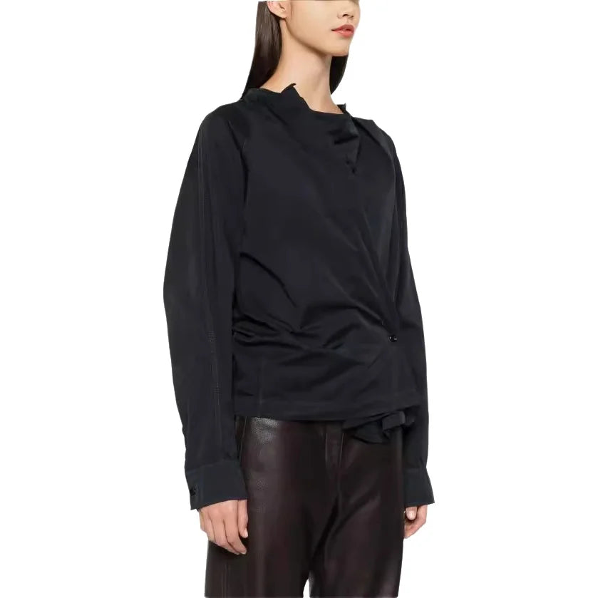 Asymmetric Button Side Split Long Sleeve Women's Shirt Le Home New Color Design Casual Commute Style Cotton British Style