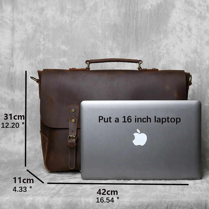 NZPJ Retro Leather Men's Handbag Top Layer Leather Horizontal Computer Bag Crazy Horse Leather Men Casual Shoulder Messenger Bag