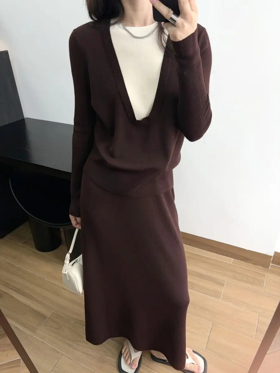 Andy Velvet Washed Large U-Neck Layered Slim Fit Knitwear Design Sensation Color Block Autumn Winter Top Polo Collar Sleeveless