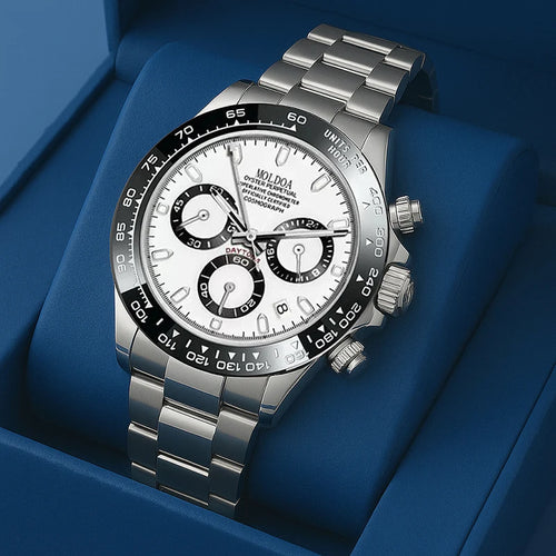 A Men's Silver Stainless Steel Trendy Multifunctional Quartz Watch with Dot and Line Display