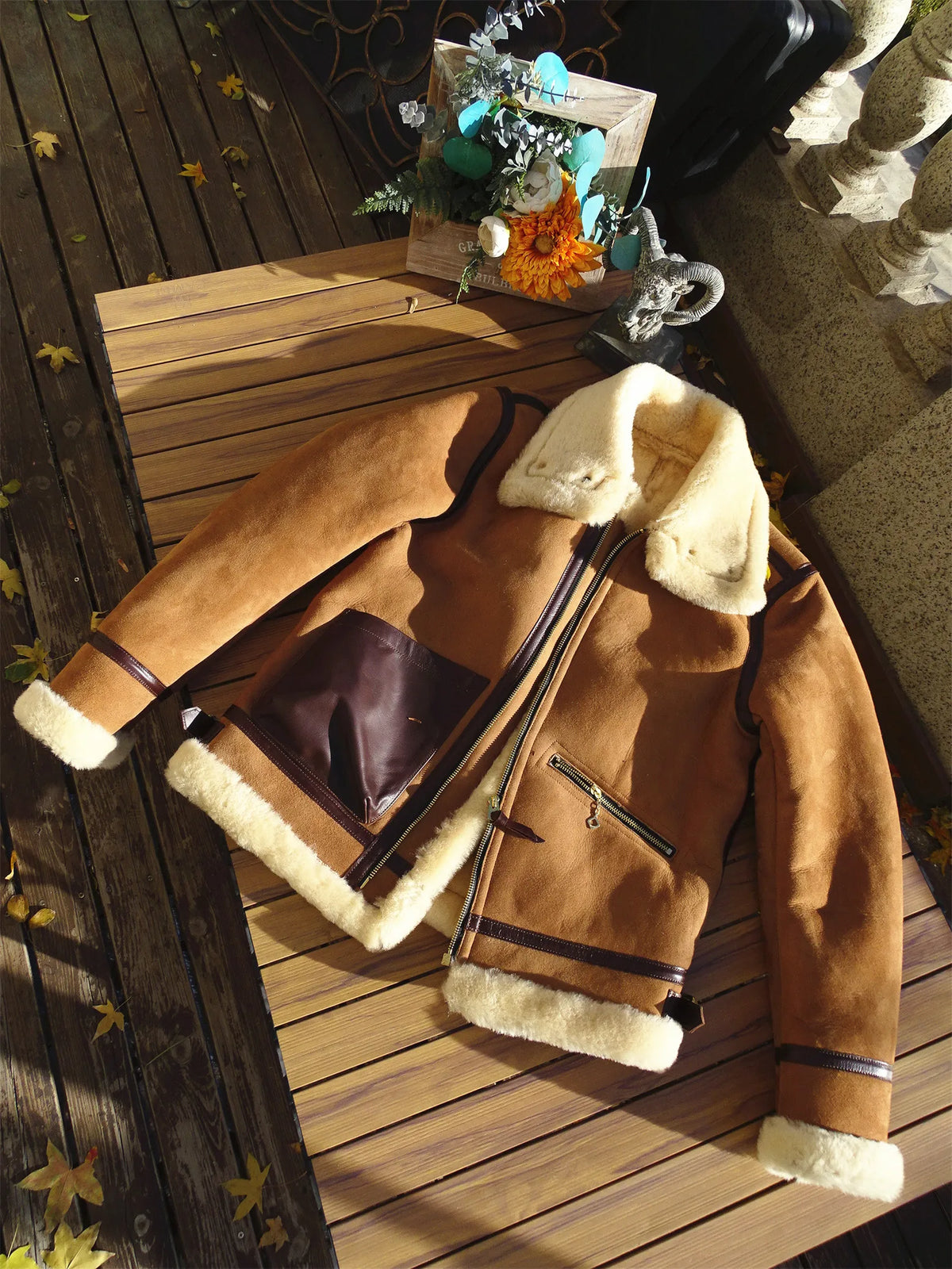 Light Brown Winter Shearling Jacket Men Retro Style Plus Size 4XL Genuine Natural Thick Sheepskin Warm Leather Coat