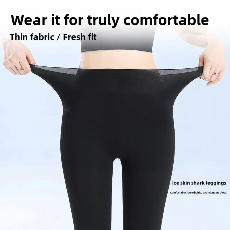 Ultra-Thin Ice-Silk High-Waist Comfortable Yoga Pants Breathable Stretchy Sharkskin Summer Outerwear Women's Clothing