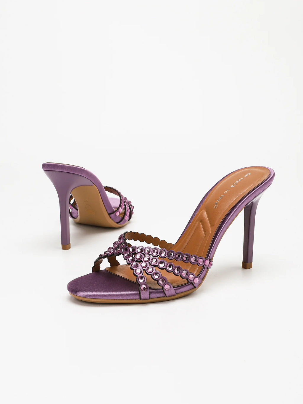 Fashionable Diamond Strap High Heels Sandals Women's Summer Party Shoes Fine Heel Versatile Elegant Ladies' Slip-On Slippers