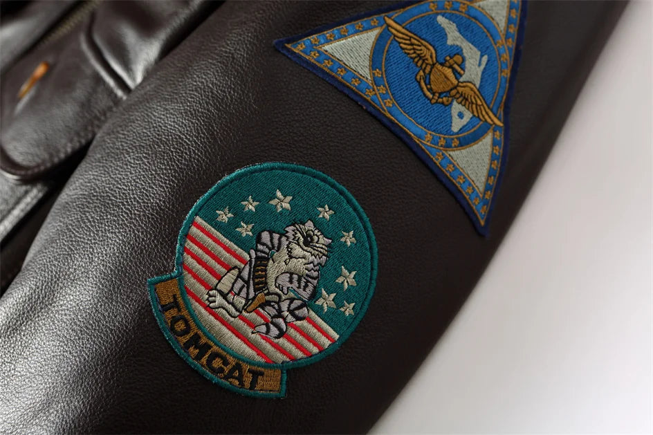 Dark Brown Pilot Leather Jacket Men Retro Style Genuine Natural Thick Cowhide Wool Collar Winter Military G1 Flight Coat