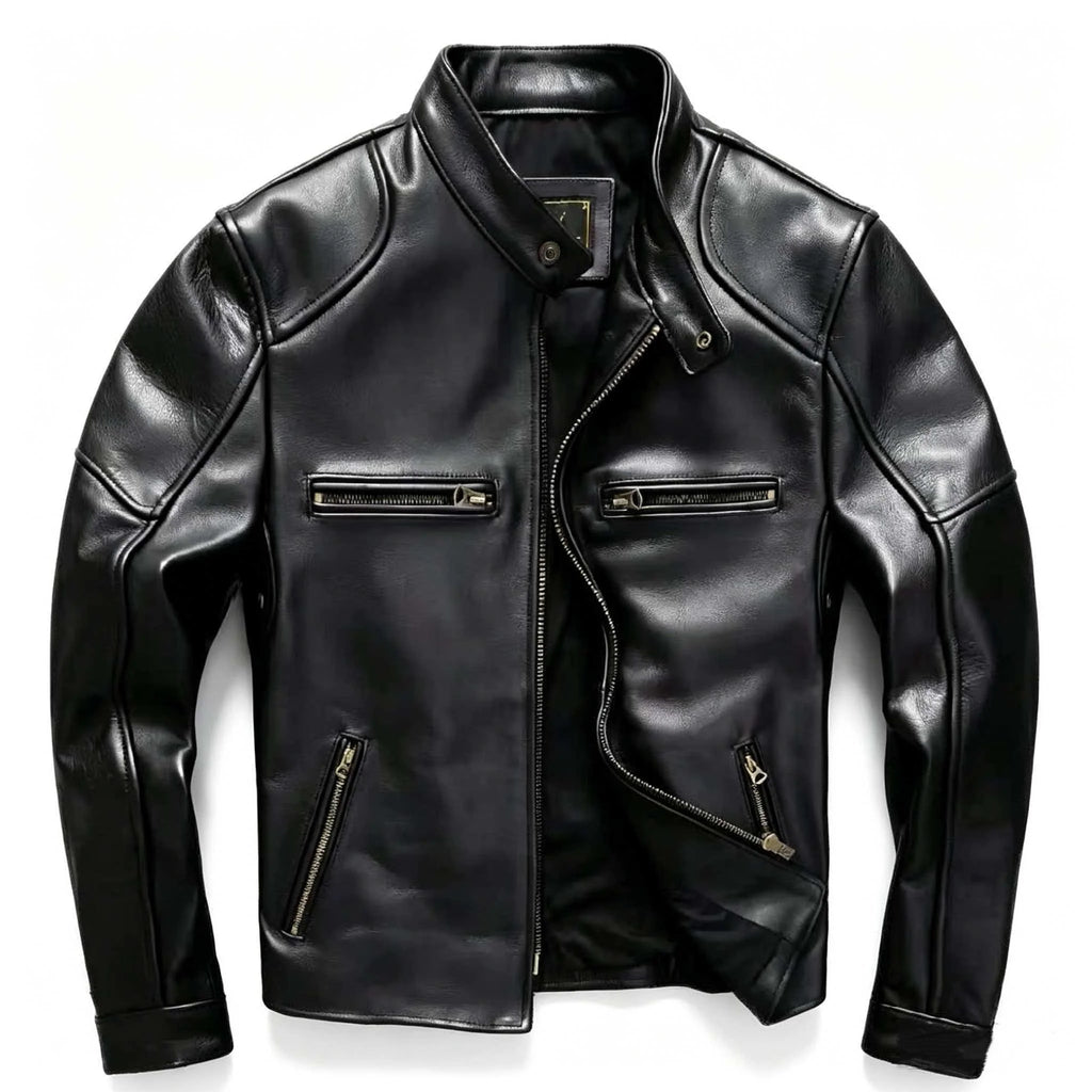 Black Autumn Leather Jacket Men Retro Style Plus Size 6XL Genuine Natural Cowhide Stand Collar J100 Motorcycle Sports Coat