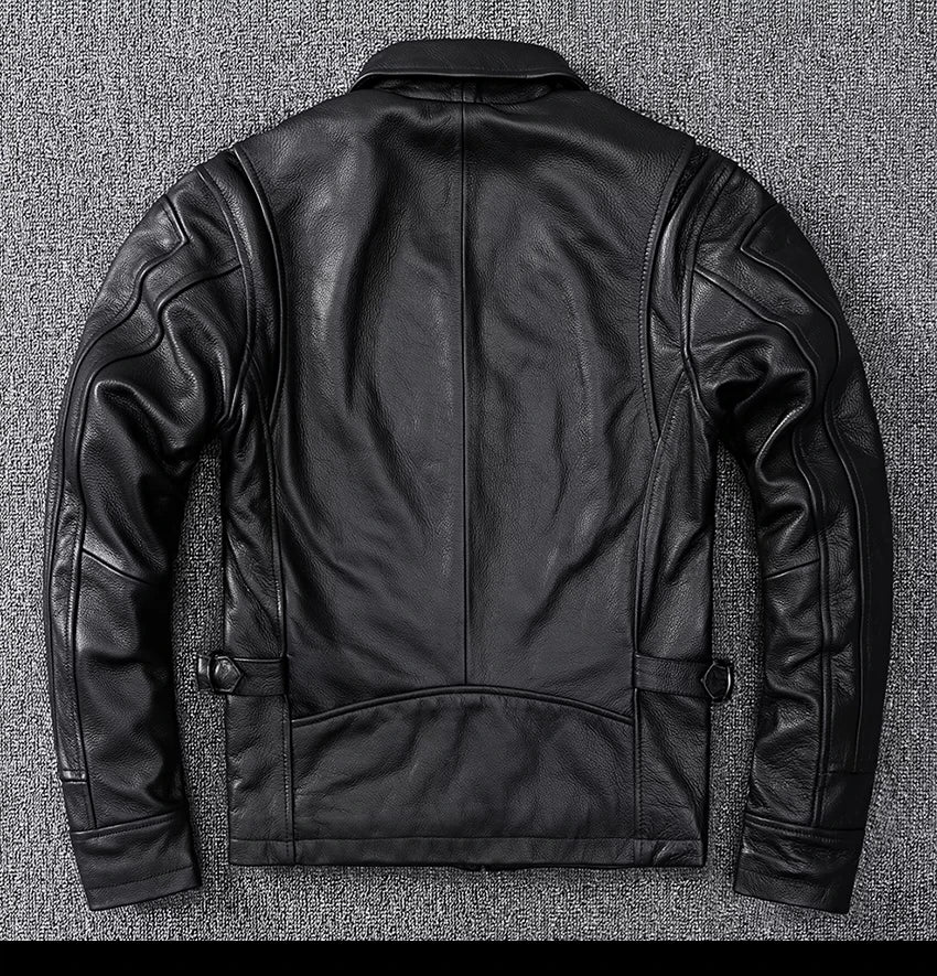 Black Autumn Leather Jacket Men Retro Style Plus Size 8XL Genuine Natural Cowhide Turn-Down Collar Smart Casual Coat