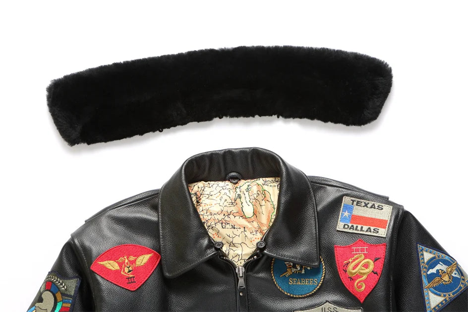 Dark Brown Pilot Leather Jacket Men Retro Style Genuine Natural Thick Cowhide Wool Collar Winter Military G1 Flight Coat