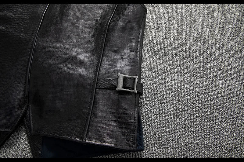 Black Spring Leather Vest Men Casual Style Plus Size 5XL Genuine Natural Sheepskin Single Breasted Short Sleeveless Coat