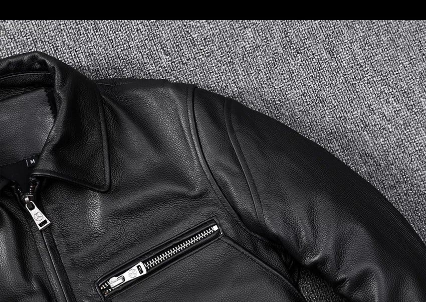 Black Autumn Leather Jacket Men Retro Style Plus Size 8XL Genuine Natural Cowhide Turn-Down Collar Smart Casual Coat