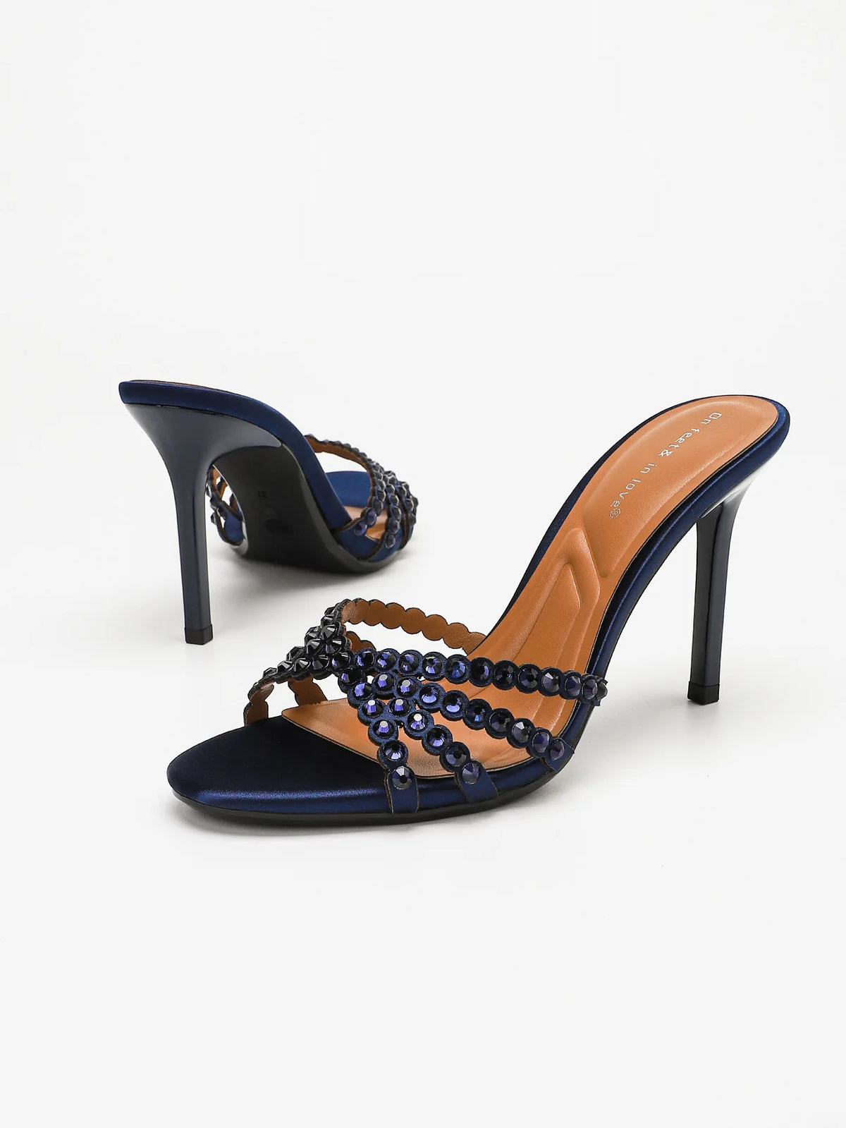 Fashionable Diamond Strap High Heels Sandals Women's Summer Party Shoes Fine Heel Versatile Elegant Ladies' Slip-On Slippers