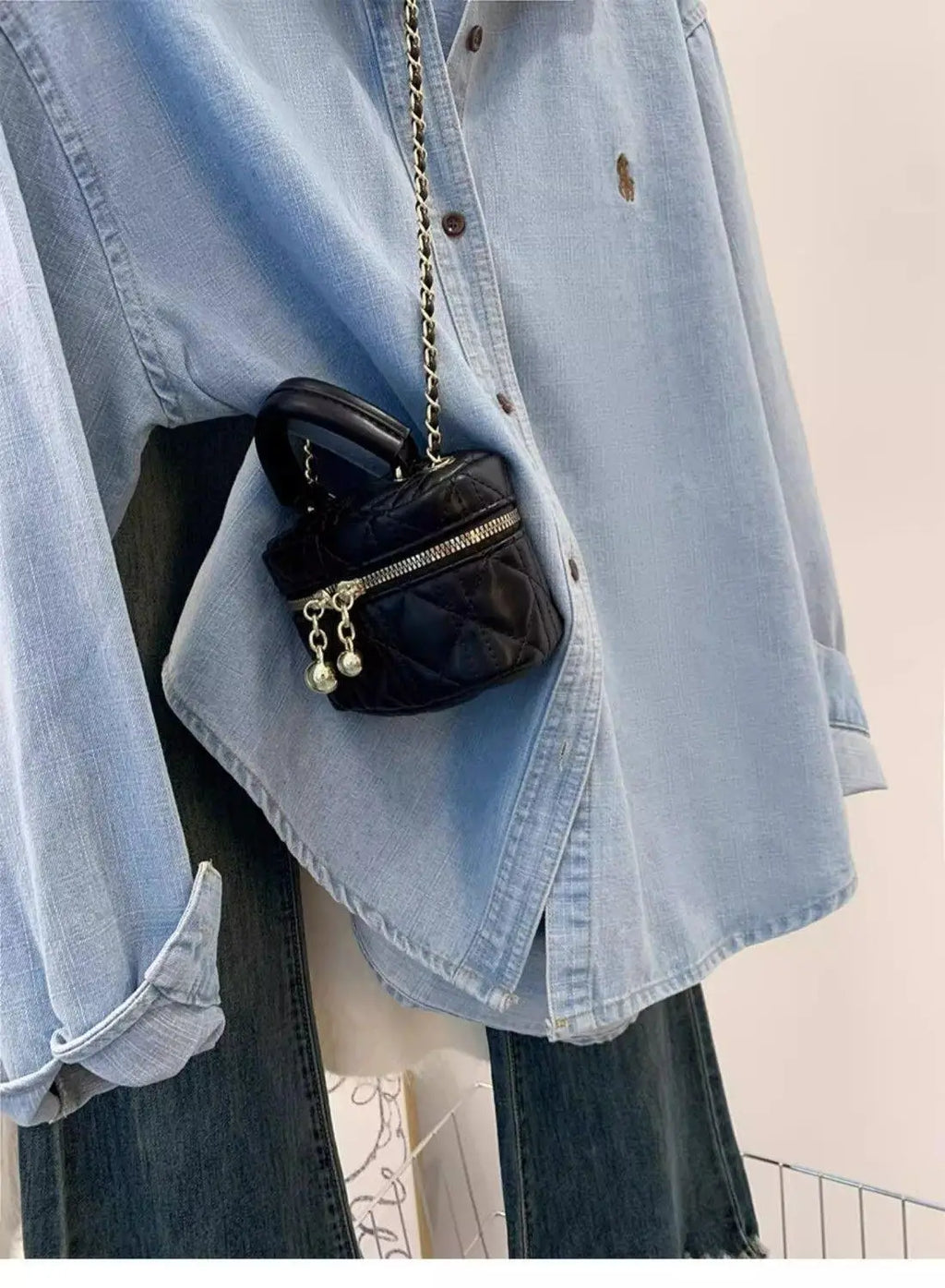 Retro Blue Shirt Women Early Spring Autumn Casual Long Sleeve Shoulder Bared Inner Wear Loose Outerwear Shirt Jacket