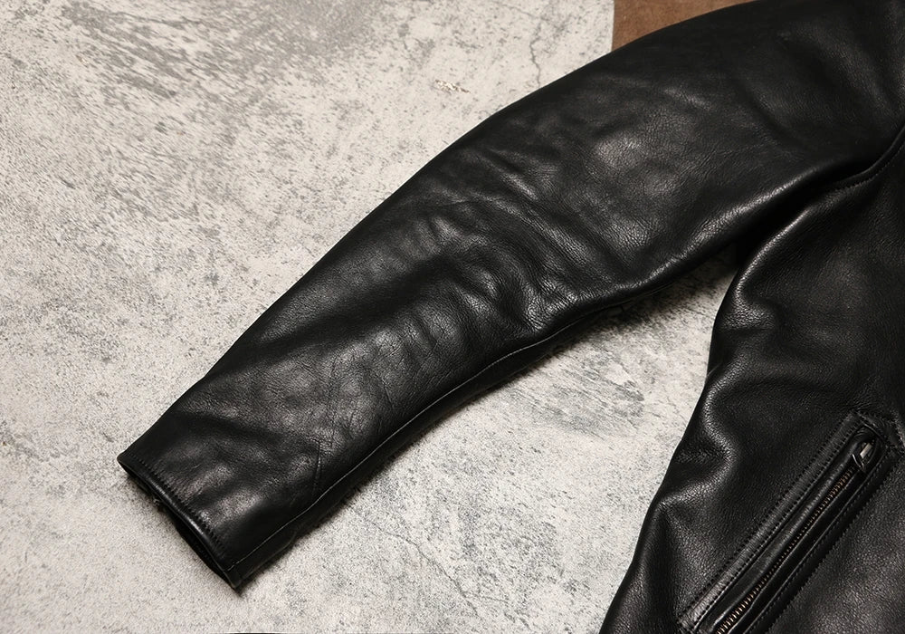 Black Winter Leather Jacket Men Sports Style Plus Size 4XL Genuine Natural Thick Cowhide Stand Collar Slim Fit Leather Coat