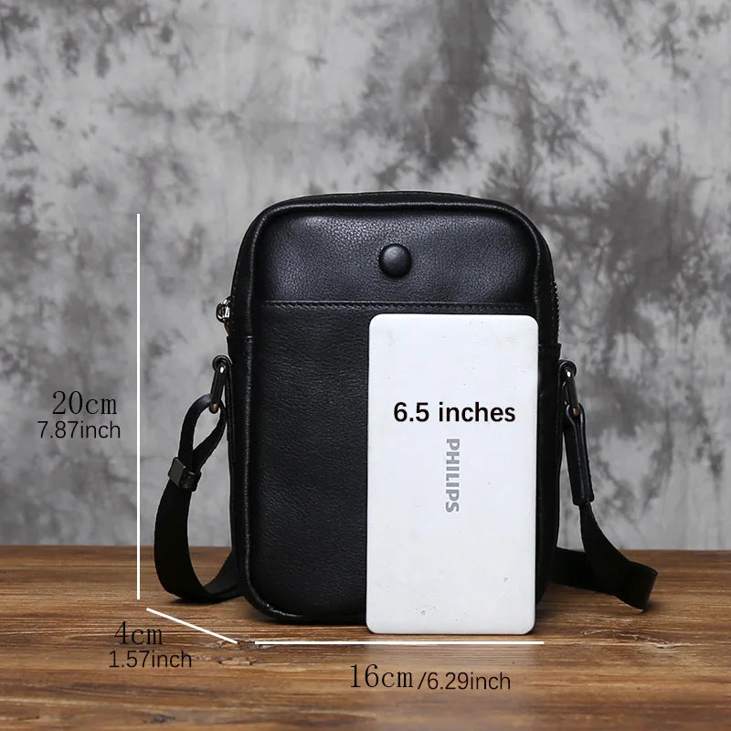 NZPJ Genuine Leather Men's Shoulder Bag, Top Layer Cowhide Crossbody Bag, Fashionable Men's Bag, Vertical Mobile Phone Bag