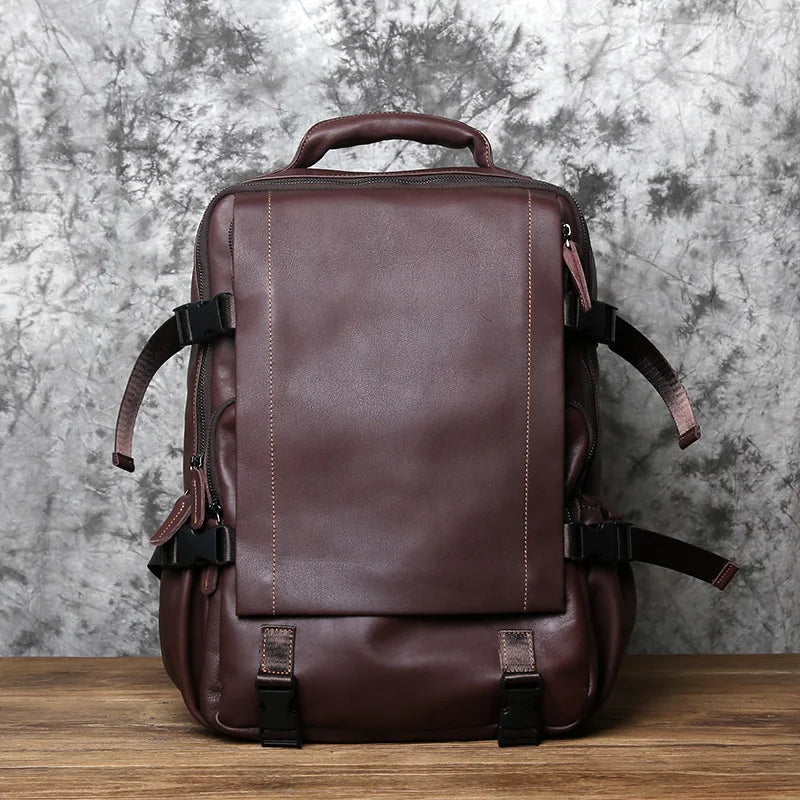 NZPJ Leather Men's Backpack  First Layer Cowhide Leisure Business Travel Backpack Large Capacity Computer Bag Women's Schoolbag