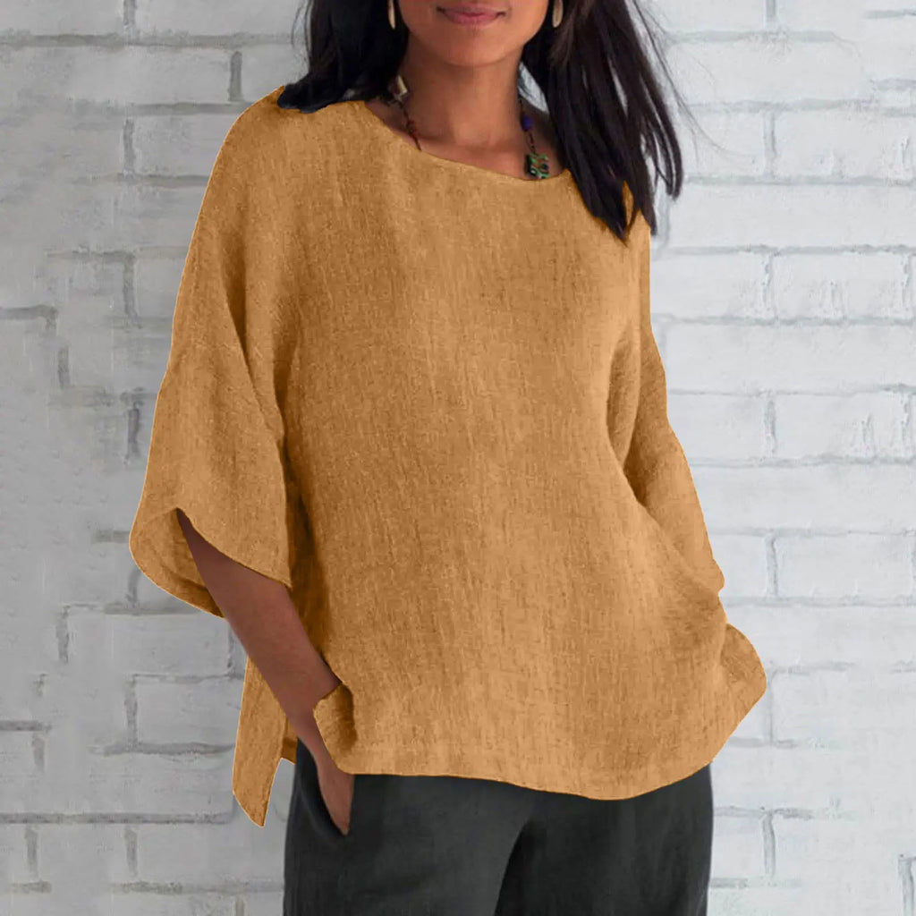 Hot Sale Of The Seasonwish Eaby Women's Cotton Linen Shirt round Neck Short Sleeve 25 Colors Casual Loose Fit Street Style Su...