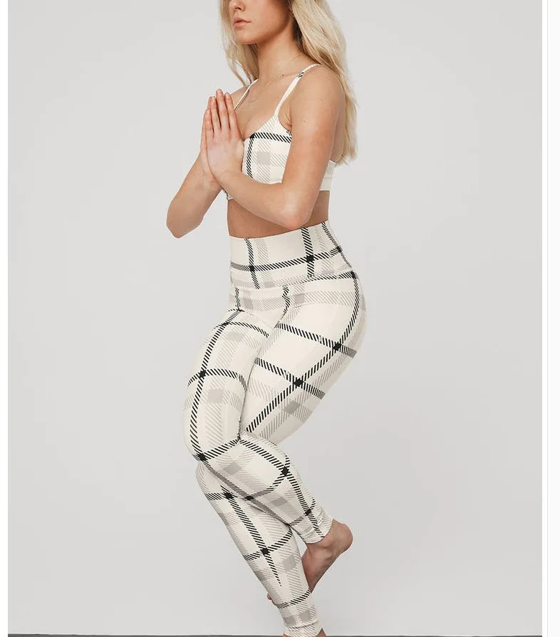 Women's Yoga Fitness Running Sportswear Large Plaid Sports Bra Underwear Tank Top And Pants Breathable Summer Autumn Winter