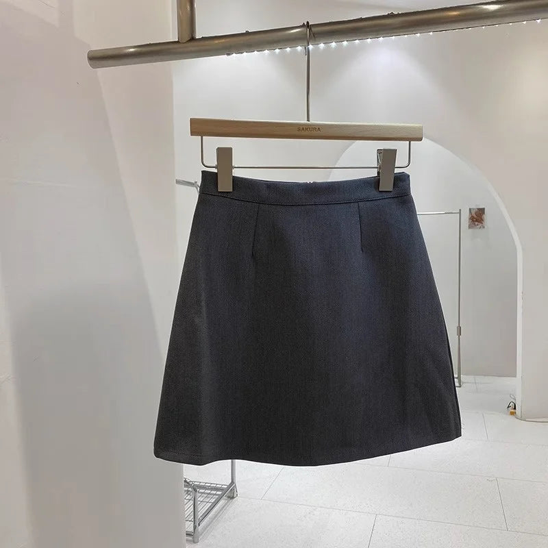 High Waist A-Line Mini Skirt Suit Women's Spring Outerwear Anti-Light Short Skirt Draping Pure Color Polyester Fiber